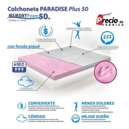 Topper Memory Gel Densidad 50kg De 7cm Individual Con Funda