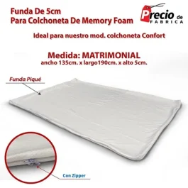 Funda Matrimonial Para Colchoneta De Memory Foam De 5 CM